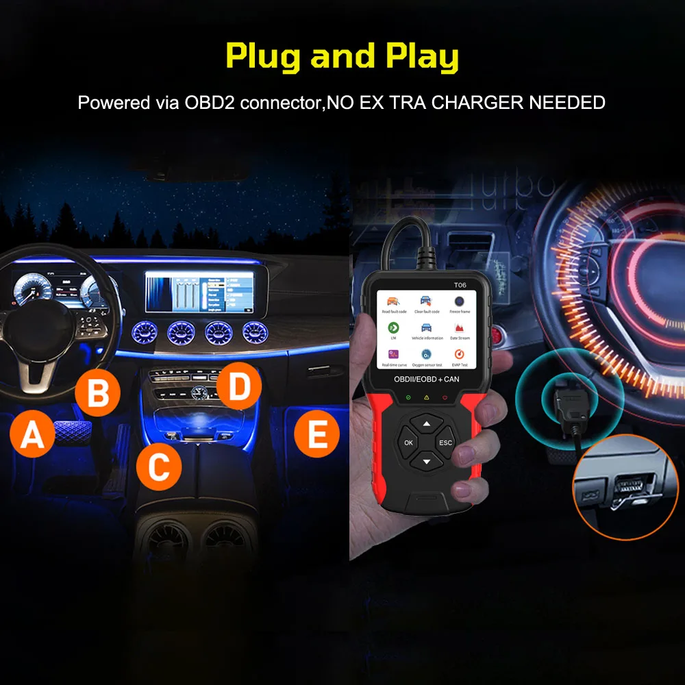 Multi-language Support Auto Accessories Car Diagnostic Tool T06 Battery Tester OBD2 Scanner Code Reader Check Engine System 4