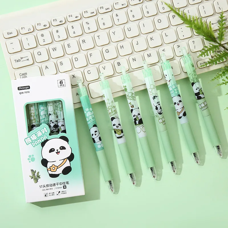 

48 pcs/lot Creative Panda Press Gel Pen Cute 0.5mm Black Ink Neutral Pens For Writing Office School Supplies