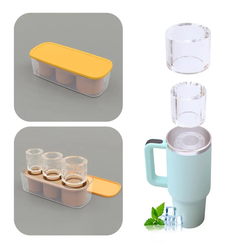 

Silicone Ice Mold Silicone Ice Cube Tray with Lid for Tumblers Cups Food Grade Mold for Summer Drinks 3 Cavities Cylinder Ice