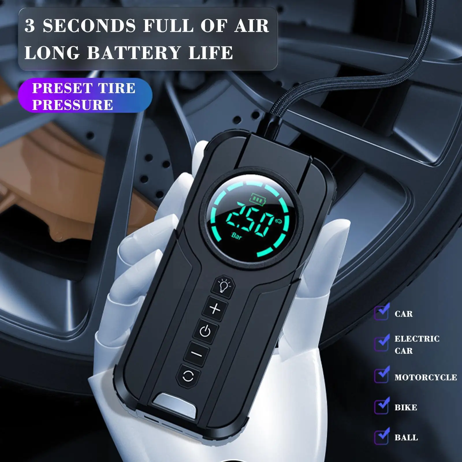 

12V 180W Car Air Pump Rechargeable Machine Powerful Tire Inflator Pressure Air Inflatable D9Y5 Car Pump Detection H0Z8