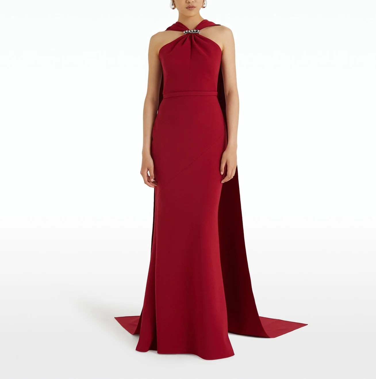 

ROSELLA Red Pleated Halter Evening Dresses With Slit Shawl Ankle Length Mermaid Formal Occasions Dress New 2024