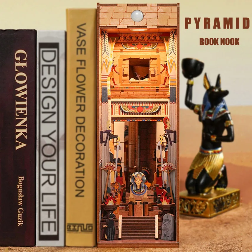 Generic Diy Wooden Book Nook Egypt Pyramid Model Bookend Bookshelf