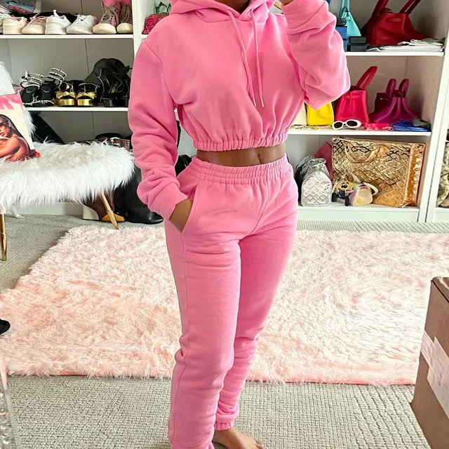 Winter Women s Hood Tracksuit Sweatsuit Set Solid Color Nude Velvet Joggers Pullover Hoodies And Sweat Pant Two Piece Sets