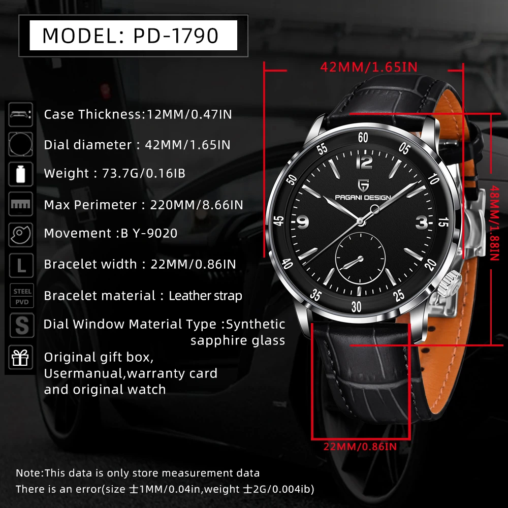 PAGANI DESIGN PD-1790 42MM Men's Mechanical Watch 10Bar Waterproof