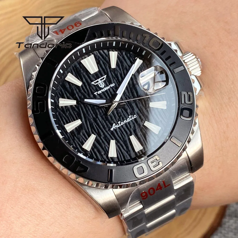 

Tandorio 40mm NH35A Date 20bar Dive Automatic Men Watch 120 Click Ceramic Bezel Sapphire Crystal Luminous Mechanical Wristwatch