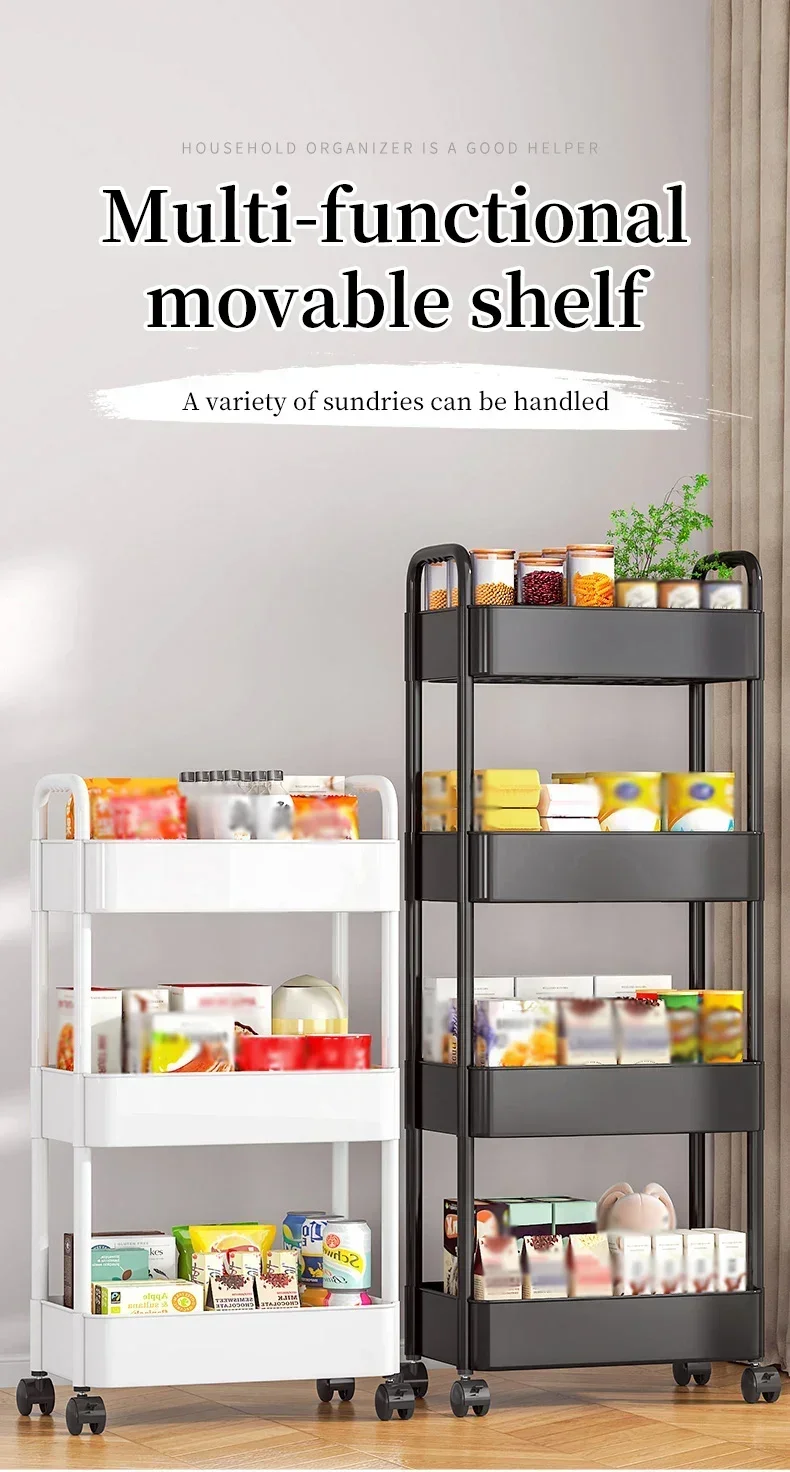3-4-5-Layer Rolling Plastic Storage Cart with Armrests Space-Efficient Multi-Room Organizer Matte Finish rolling storage cart