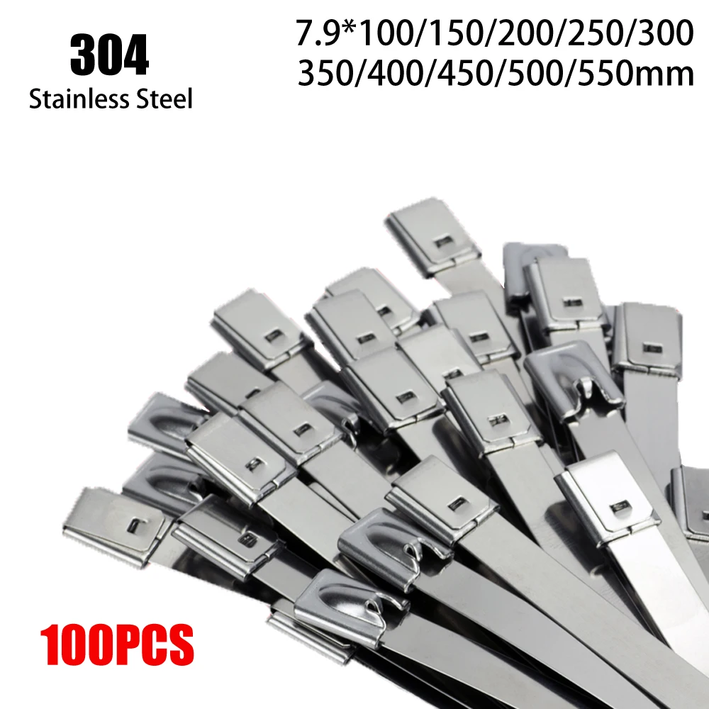 Abraçadeiras de Cabo de com Travamento Automático Metal Antioxidante Abraçadeiras Multifuncionais 304 100 Pcs 7.9 mm Aço Inoxidável