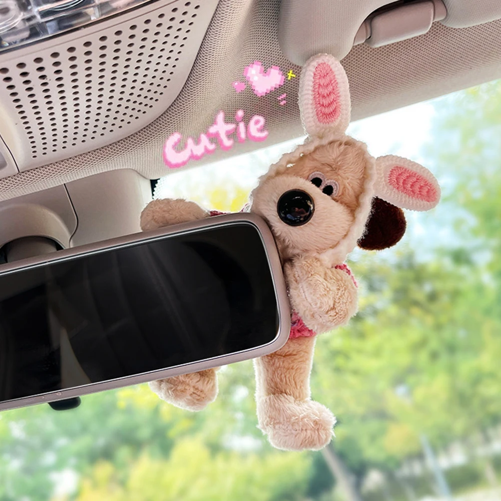 Cute Plush Glasses Puppy Dog Car Rearview Mirror Decoration Car Ornament Pendant Center Console Decoration Car Accessories