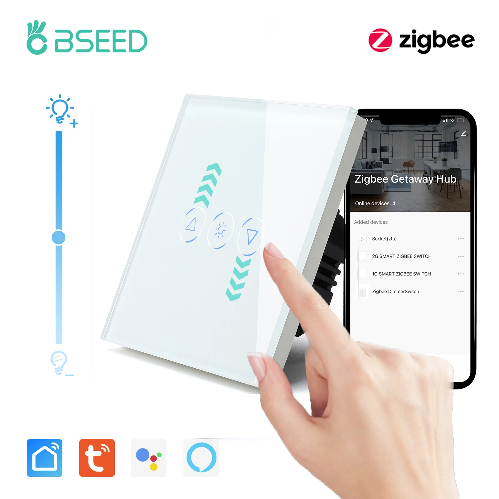 Interruptores de Luz Dimmer Bseed-zigbee 1gang 1way Interruptor Inteligente Regulável de Parede Tuya Smart Home Alexa Controle sem Fio Neutro