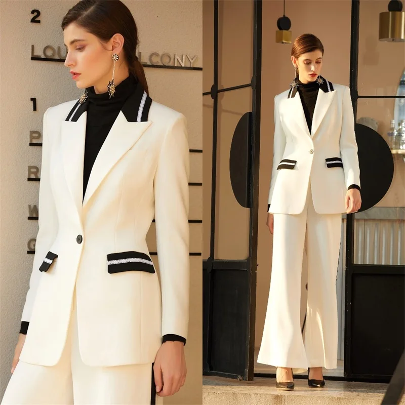 

Designer Women Pants Suits Set 2 Pcs Loose Blazer Wide Leg Trousers Prom Dress Tuxedos Business Custom Made Женский костюм