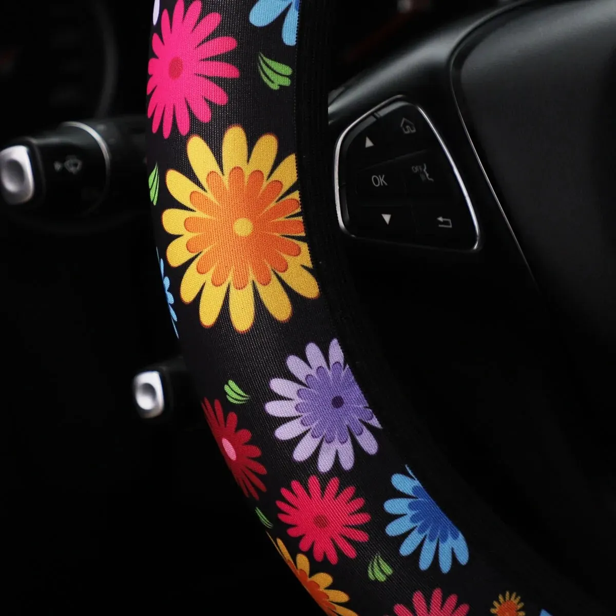 Blumen-Panda-Spinnennetz-Stoff Rutschfester Lenkradbezug ohne Innenring Autozubehör Geeignet für 14,5-15 Zoll – Detail 7