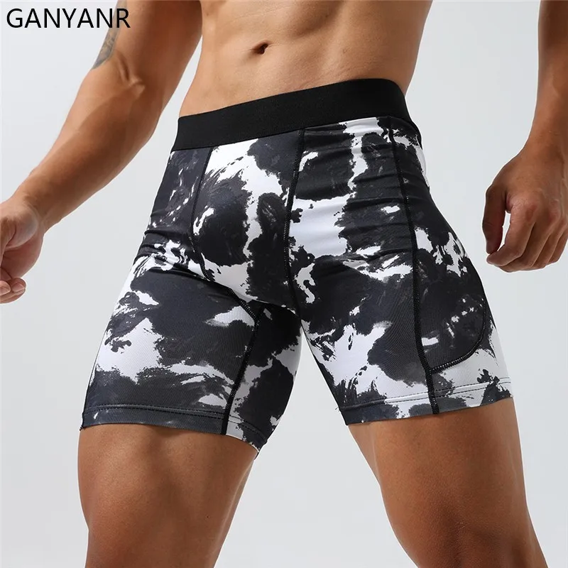 GANYANR Men running tights Quick Dry Milk Silk Compression Shorts for Fitness Breathable Butt Lifting Cycling Workout Gym