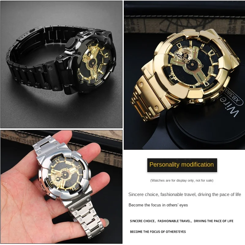 Modified Golden Case Bezel metal Watchband Set For Casio G
