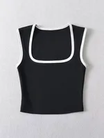 Débardeur sans manches pour femme, Slim, couleur contrastée, décontracté, col carré, haut court, vêtements Streetwear, Y2k, 2024 2
