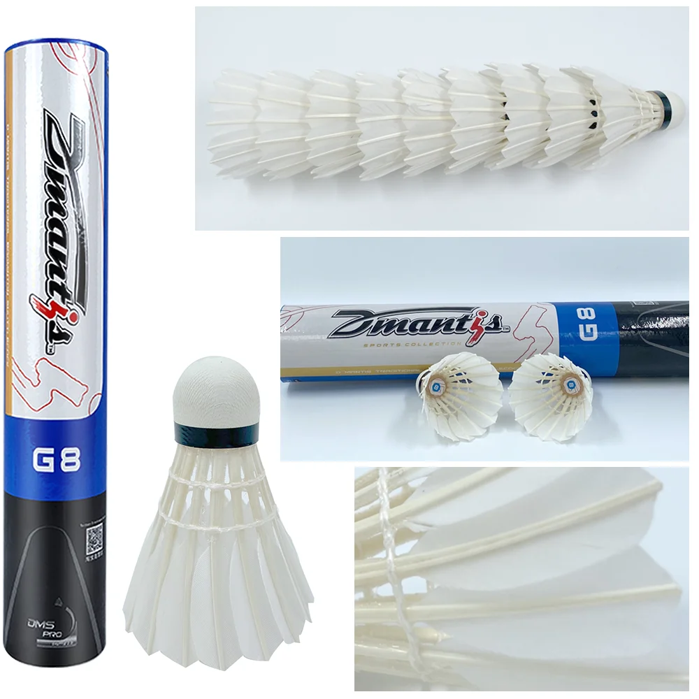12Pcs Professional Dmantis G8 Competition Training Badminton Shuttlecocks Birdies Top Goose Feather Balls Fiber Cock Shuttlecock