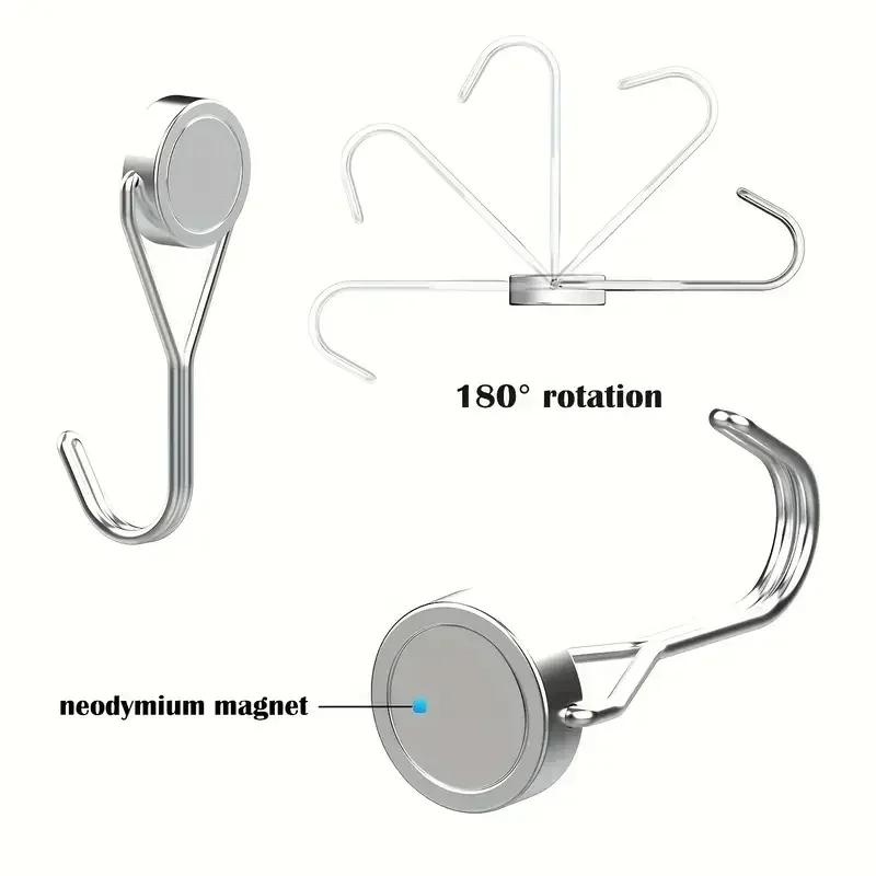 Magnetic Hooks 4Pcs Heavy-Duty Swivel Neodymium Magnets Multipurpose Hanging Solutions for Home