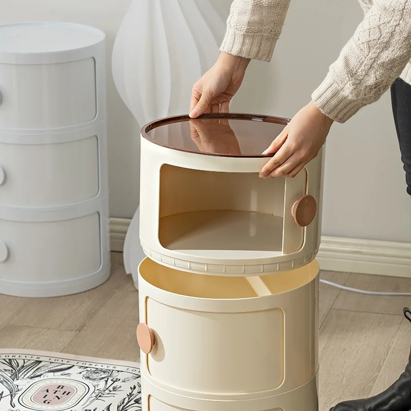 Plastic Storage Cabinet Household Nordic Bedside Table with Handle Portable Round Storage