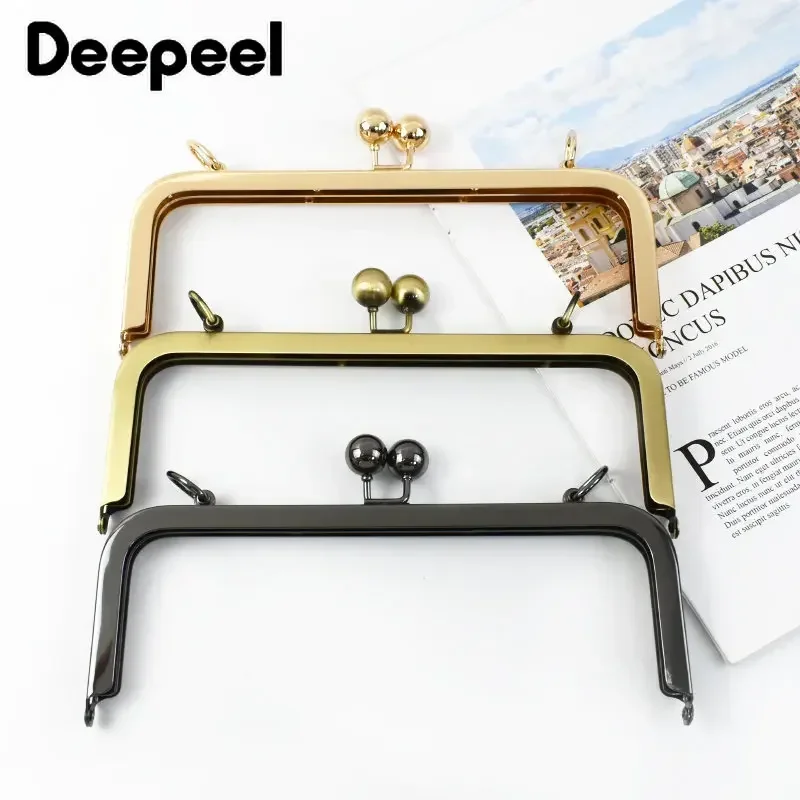 1/2/5Pcs Deepeel 20.5*7.5cm Metal Square Purse Frame Kiss Clasp Bead Head Mouth Gold Handbag Handles DIY Hardware Accessories