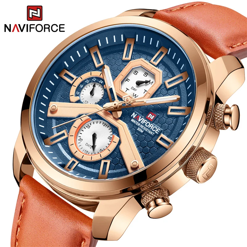 

2022 NAVIFORC Men's Watches Top Brand Luxury Men Watch Leather Quartz Wrist Watch Sports Waterproof Male Clock Relogio Masculino