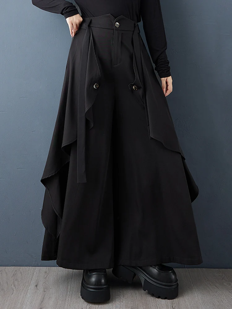 Black Vintage Irregular High Waist Wide Leg Pants Women Spring Autumn New Casual Loose Ladies Trousers Fashion Streetwear 2025