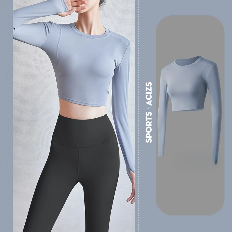 Women's Cross Fold Yoga Long Sleeve Top, Chest Pad, Hollow Mesh, Short  Dried Sports T-shirt, Fitness Top, Autumn and Winter, 23 - AliExpress