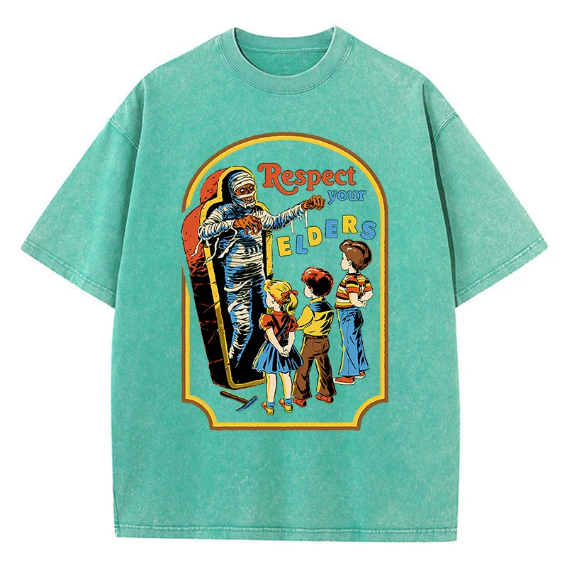 Respect Your Elders Mummy Funny Washed Retro Men T Shirt Cotton Casual Tshirts Harajuku Oversize Tshirt Loose Breathable Tee
