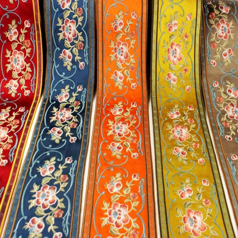 1mx10cm New Chinese Style Flower Embroidery Lace Accessories DIY Hanfu Ancient Costume Curtain Sofa Decorative Cloth Ribbon