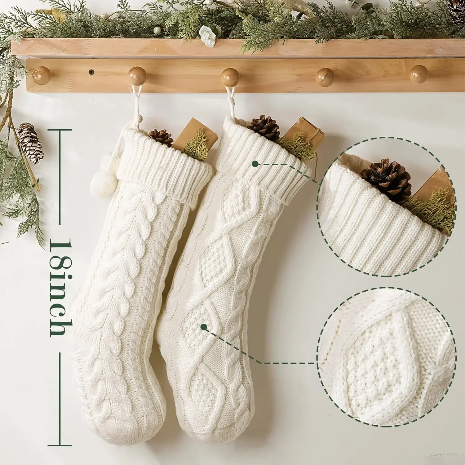 Christmas Stockings 6-8PACK 18In Cable Knit Fireplace Stockings Rustic Hanging Xmas Farmhouse Boho Decorations Family