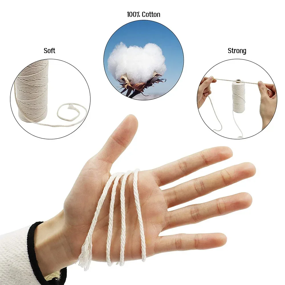 100M/Roll 3MM Macrame Cord Natural Cotton Macrame Rope Cotton Cord for DIYCrafts Wall Hanging Plant Hangers Wedding Decor
