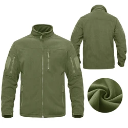 Military Full Zipper Tactical Green Wool Jacket Warm Work Suit Men's Pocket Hunting Jacket Hiking Outdoor Windbreaker