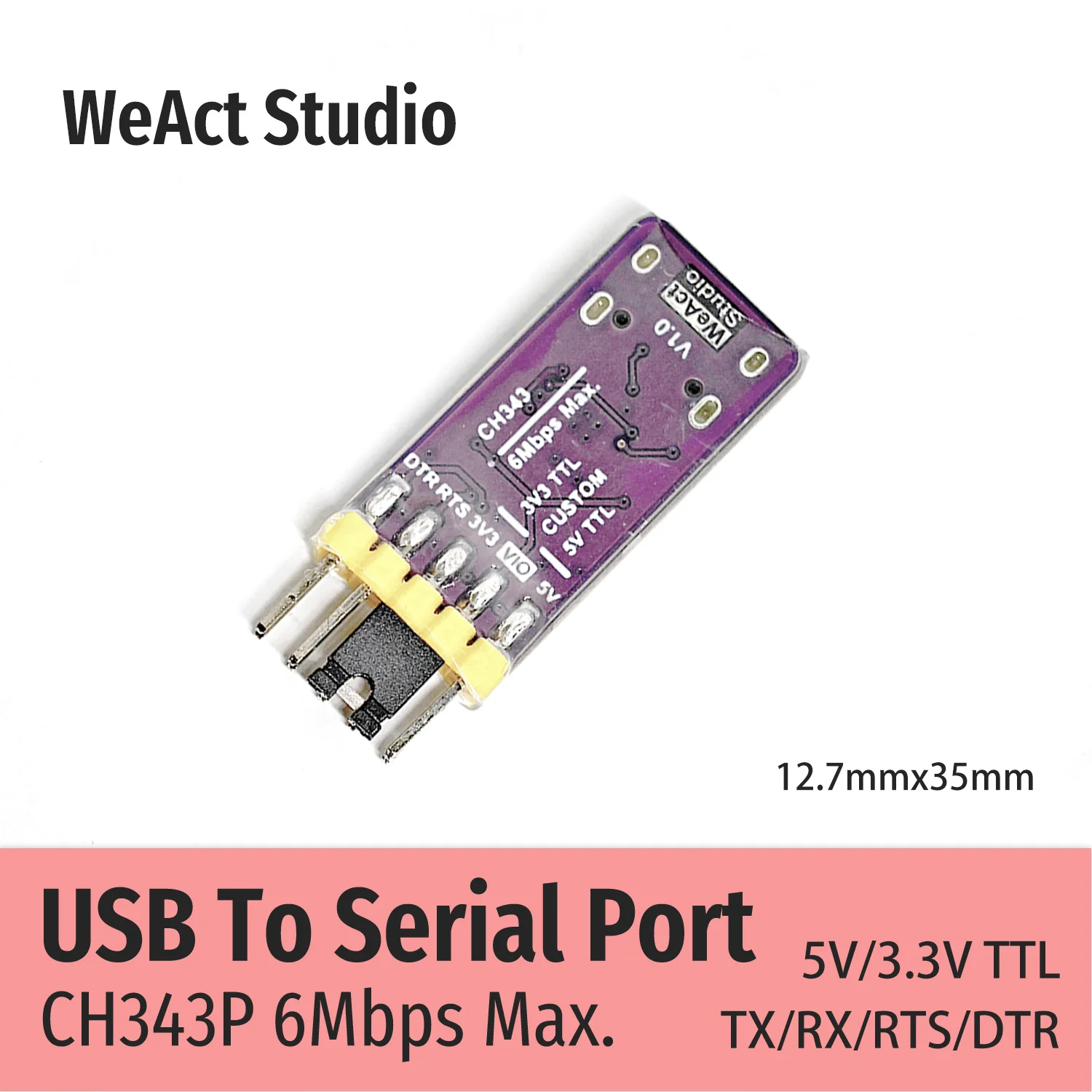 WeAct CH343P CH343 USB to Serial/TTL UART Module 3.3V 5V Switch Instead CH340 2