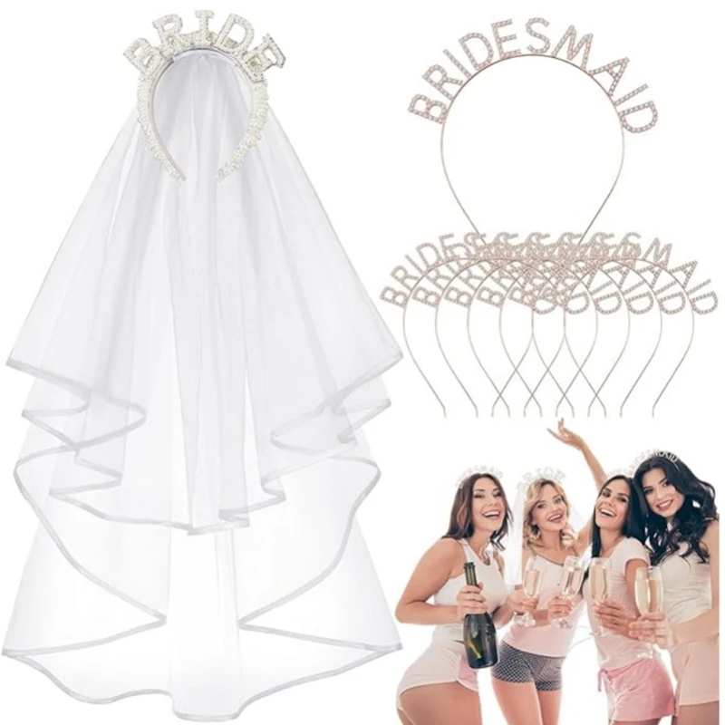

Элегантная длинная вуаль для невесты с жемчужным декором, блестящая повязка для волос в стиле барокко для подружек невесты, для