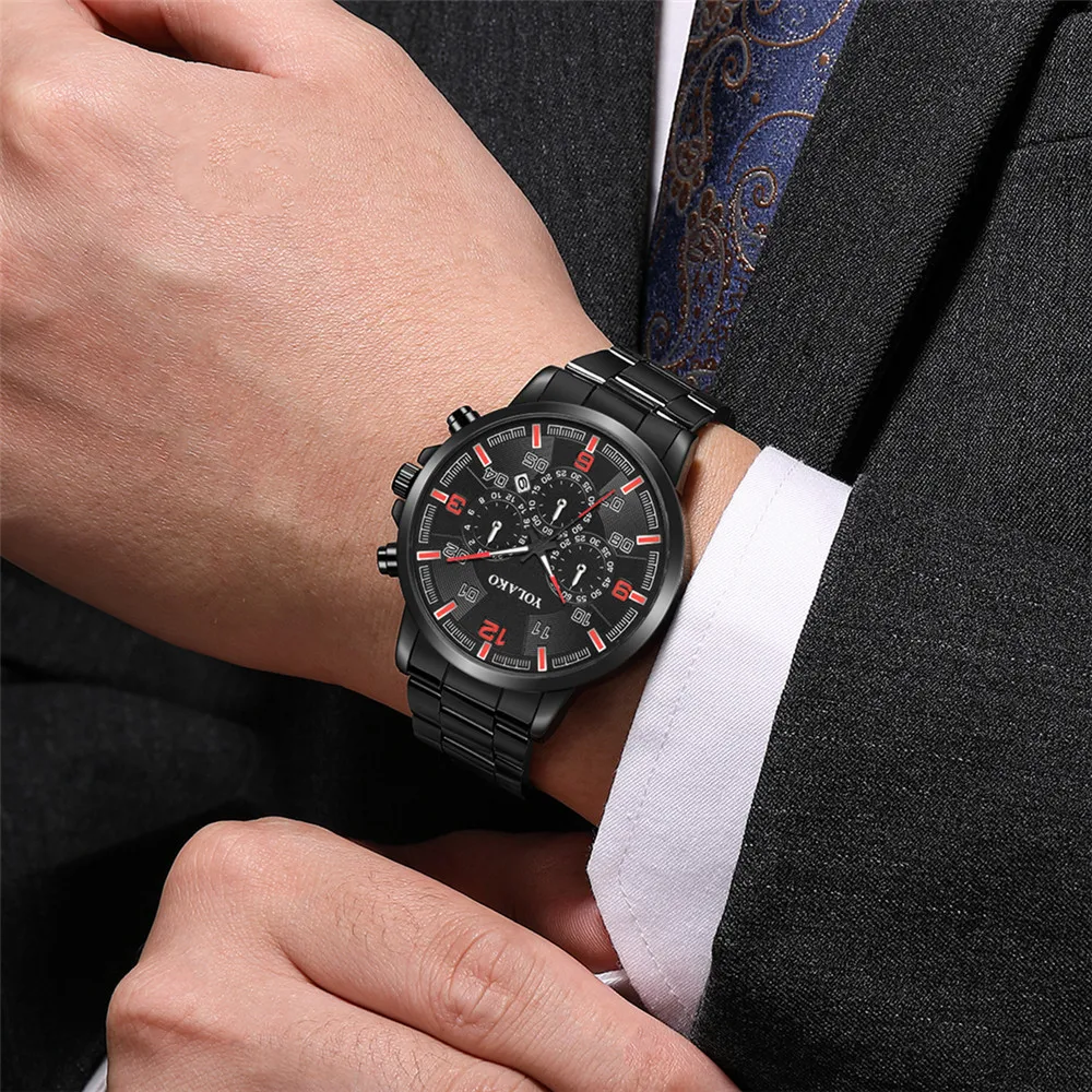 

2023 Spring New Men's Office Steel Strap Watch Slim Metal Three Eyes Quartz Men's Business Hour Meter