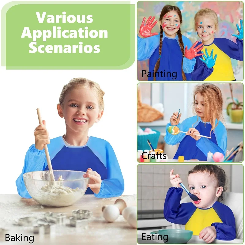 방수 어린이 그림 앞치마 긴 소매 드레스형 보호복 급 스목 남아&여아 그림 작업 베이킹 앞치마