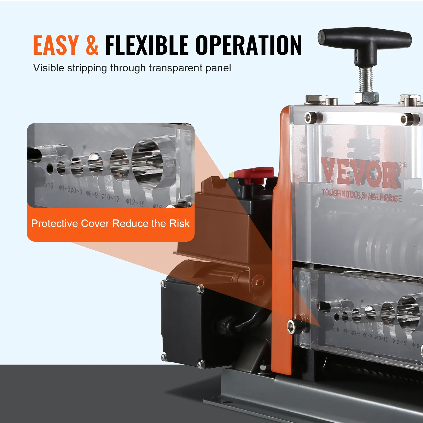VEVOR Electric Wire Stripping Machine 60W 1.5-25mm Visible Stripping Depth 6 Round &1 Flat Channels for Scrap Copper Recycling 4