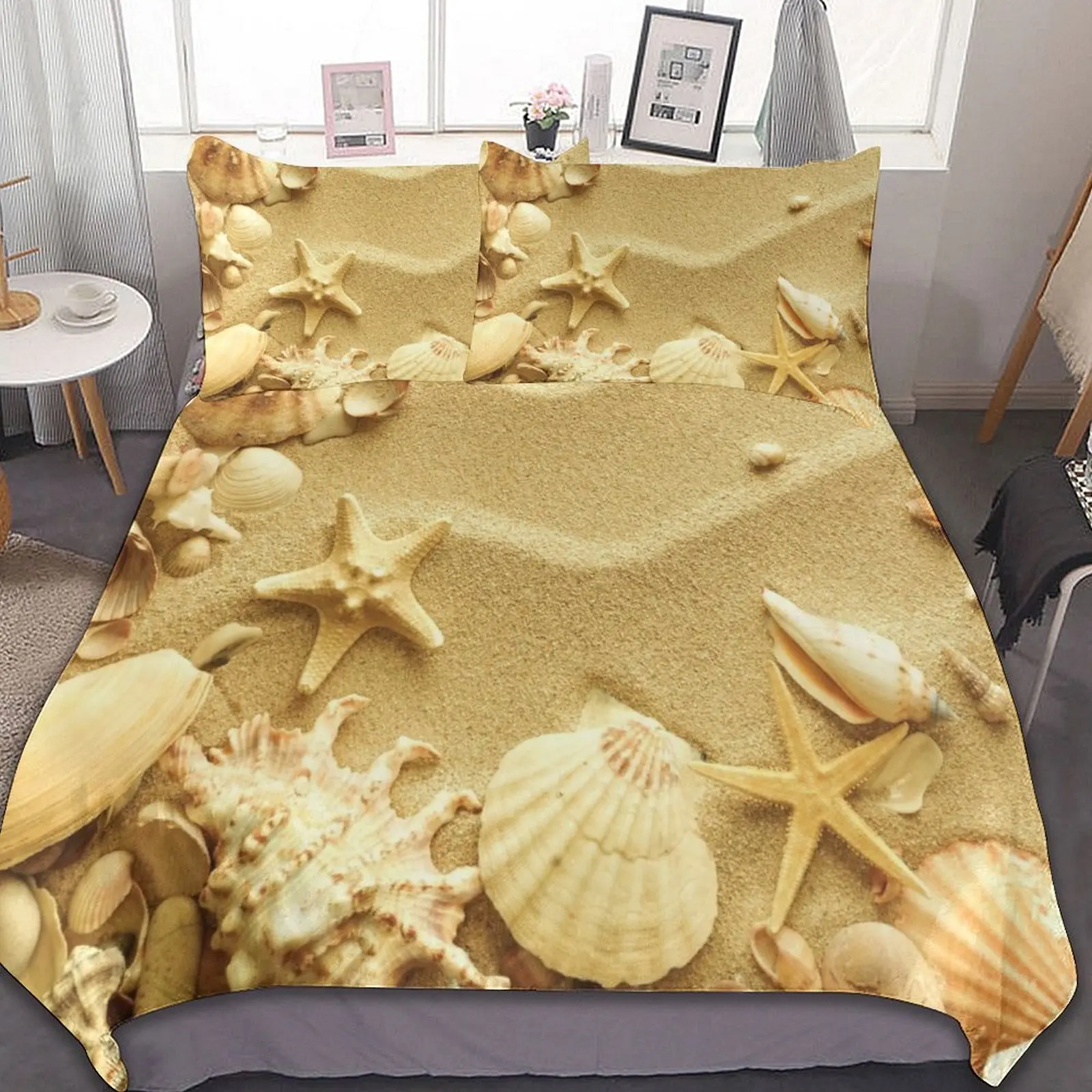 

3-Piece Bedding Set (1 Duvet Cover + 2 Pillow Shams) Earth Shell Style 86"x70",79"x90",90"x90"