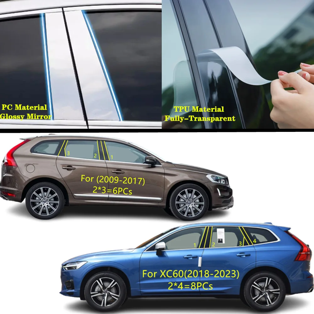 

For VOLVO XC60 2009-2017 2018 2019-2023 Car PC Material Pillar Post Cover Door Trim Window Molding Sticker Accessories
