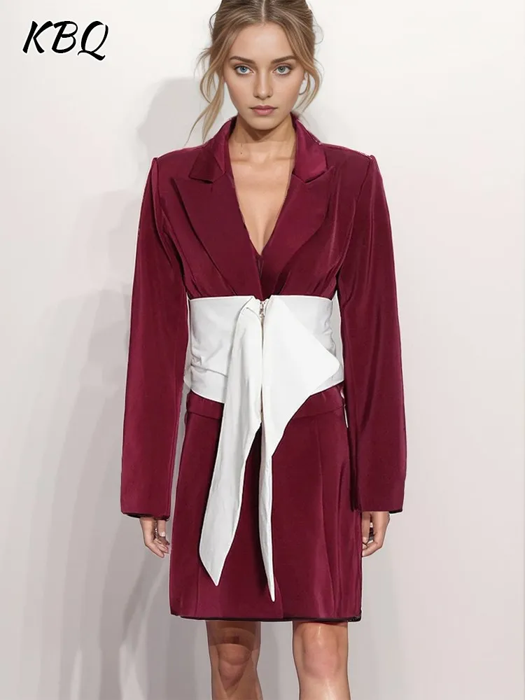 

KBQ Colorblock Slimming Elegant Blazer For Women Notched Collar Long Sleeve Single Breasted Temperament Blazers Female Fashion