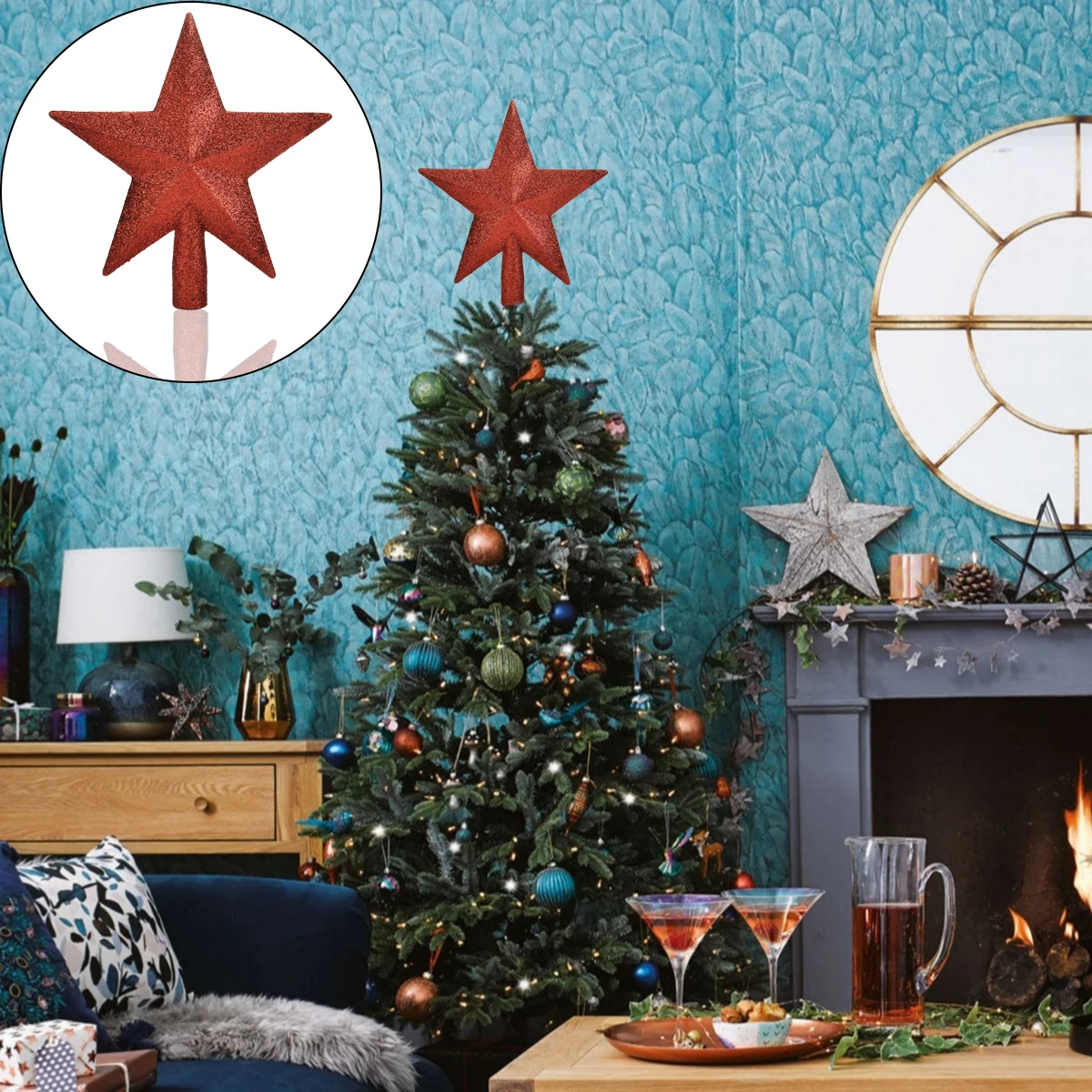 1PC Christmas tree top decoration pendant Three-dimensional star Gold powder five-pointed star
