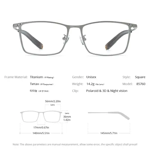 FONEX Titanium Glasses Frame Men Square Magnet Clip Eyeglasses with 3D & Night Vision & Polarized Lens Japanese Eyewear 85760 - Image 5
