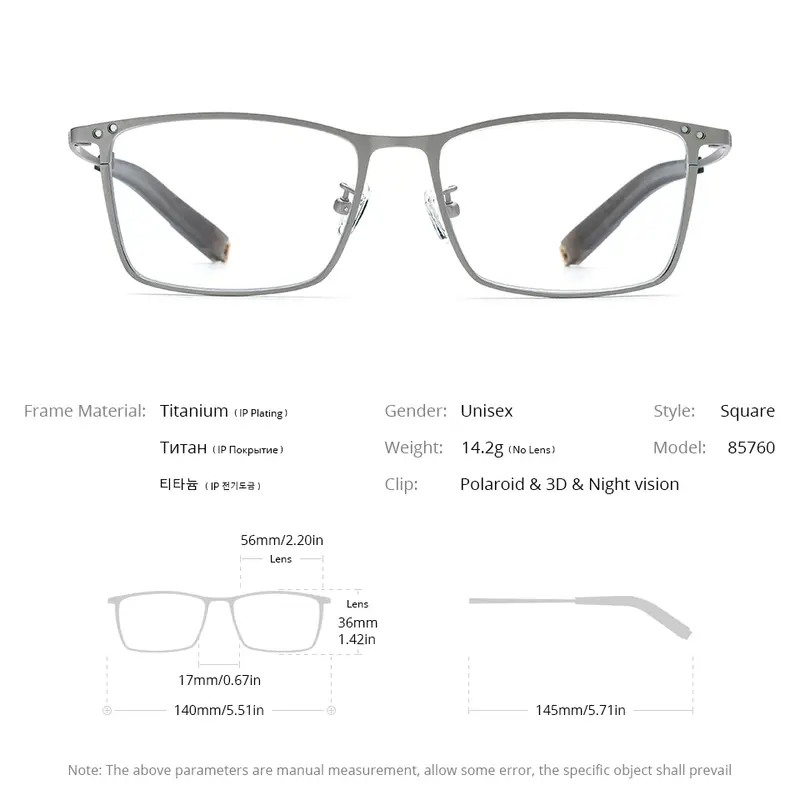 FONEX Titanium Glasses Frame Men Square Magnet Clip Eyeglasses with 3D & Night Vision & Polarized Lens Japanese Eyewear 85760 - Image 5