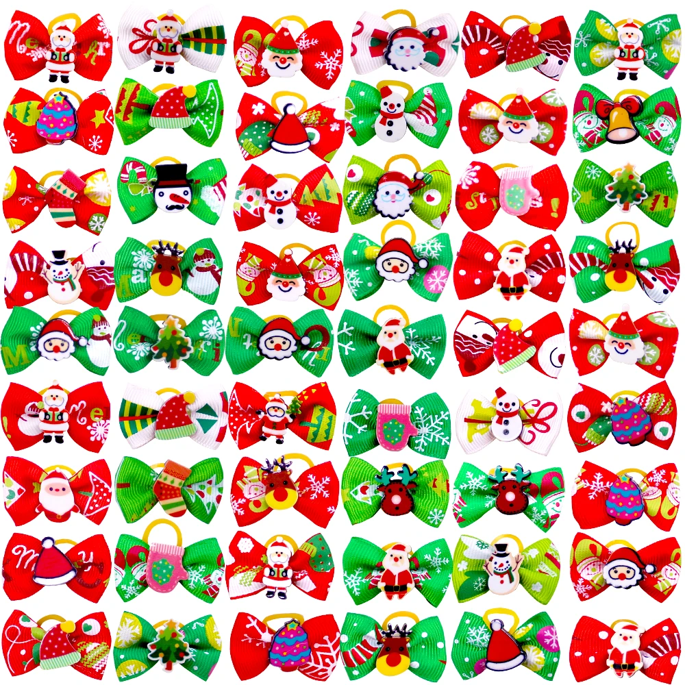 50/100pcs Christmas Dog Hair Accessories Pet Dog Hair Bows Holiday Party Dogs Bows Hair Dog
