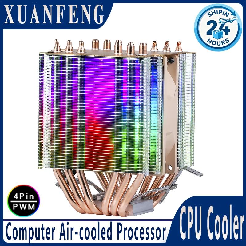 6 Heat Pipe Twin Towers Air-cooled Computer Cooler CPU Cooling 90mm Fan ...