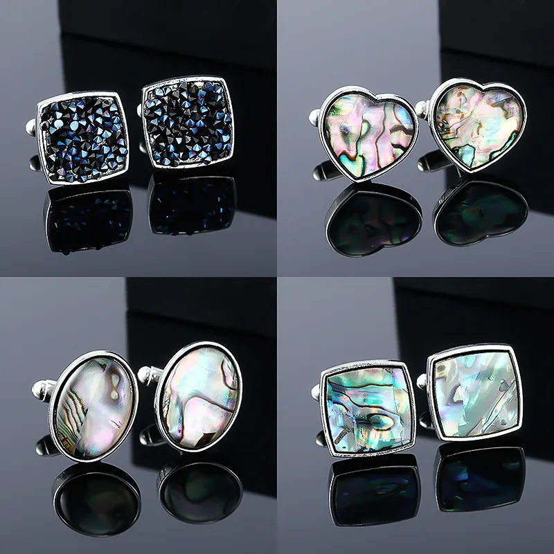 

High Quality Fashion Abalone Fritillaria Cufflinks for Men's French Gradual Shell Square Metal Shirt Sleeve Studs Accessories