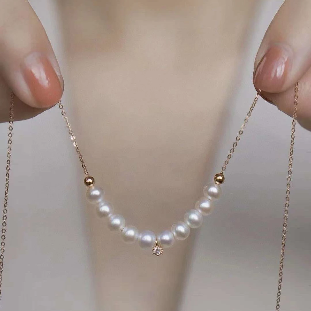 Ожерелье с натуральным жемчугом, 5-6 мм