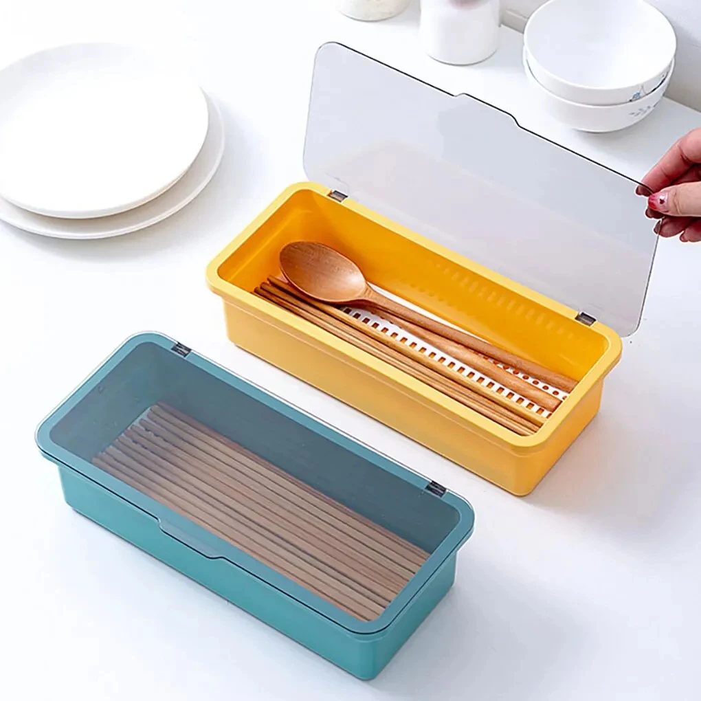 1Pcs Chopsticks Case Chopsticks with Lid  Drain Storage Box Dishwasher Basket Tableware Storage Organizer Cutlery Organizer New 4