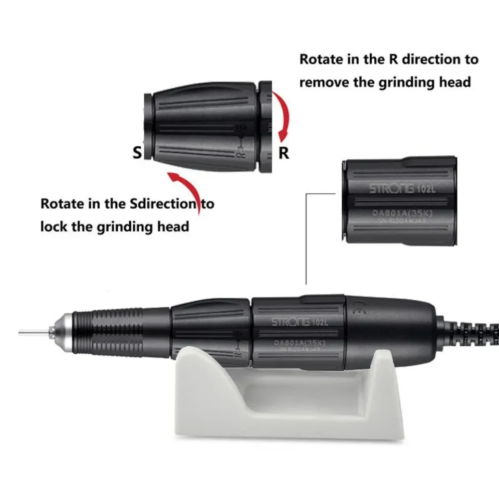 65W Electric Nail Drill STRONG 210 204 Dental Lab Manicure Set Pedicure Machine 102L Polishing Jewelry Handle Pedicure File Bits 5