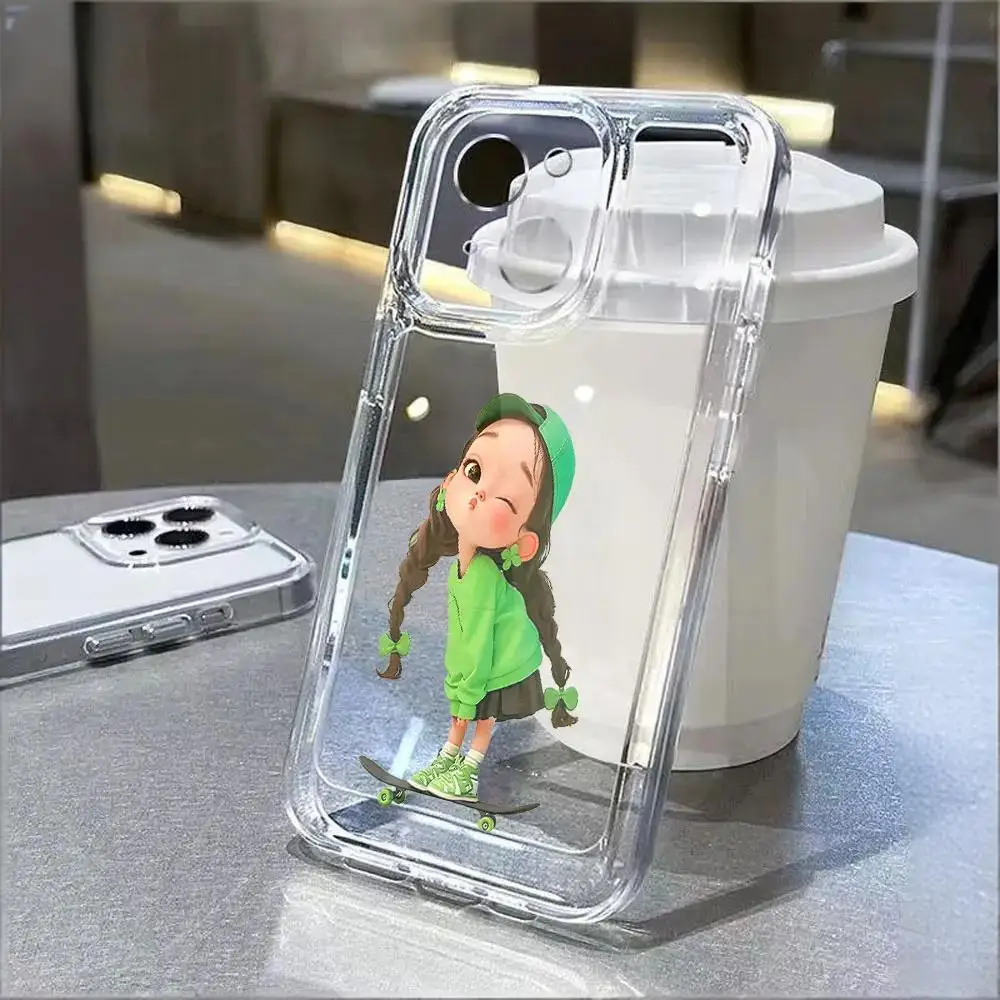 Adorable Cartoon Girl Shockproof Phone Case - Soft Protective Cover