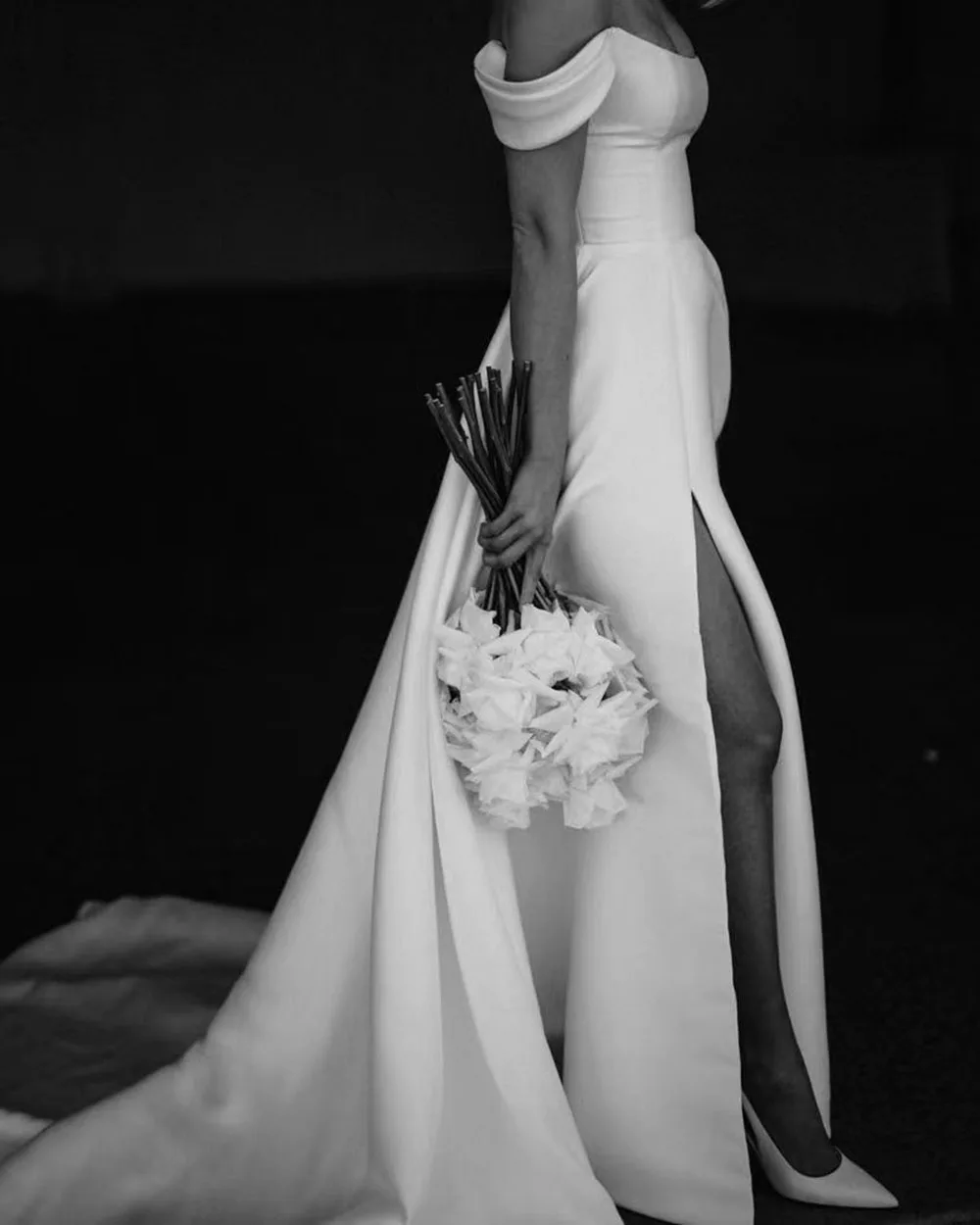 A Line Brides Dress For Wedding Women Bridal Dress Off The Shoulder Side Split Satin Wedding Dress Classic Civil Bridal Gown 3