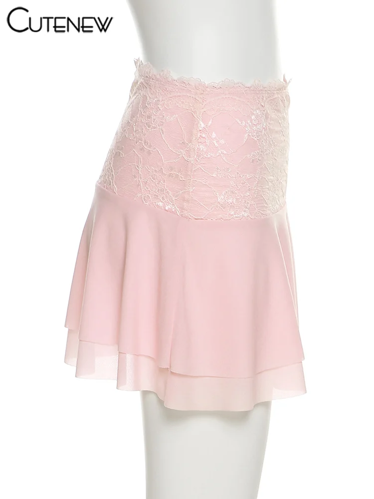 Women's Elegant Sexy Lace See Through Two Piece Set Solid Patchwork Off-shoulder Ruched Top+ Slim Skirts Lady Dress Suit